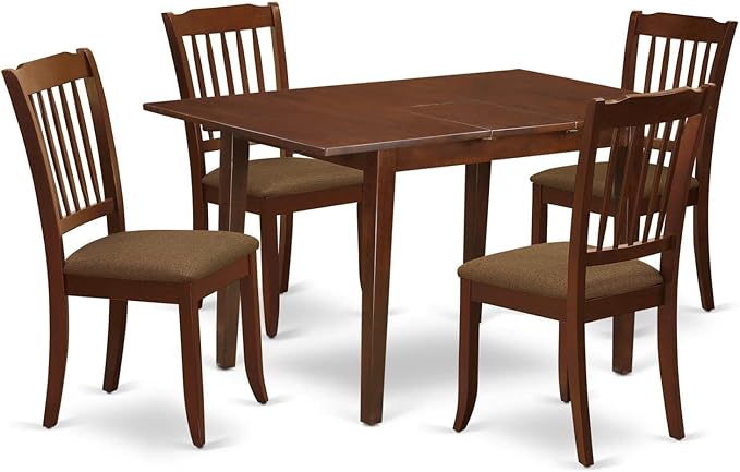 East West Furniture NODA5-MAH-C 5 Piece Dining Table Set for 4 Includes a Rectangle Kitchen Table with Butterfly Leaf and 4 Linen Fabric Kitchen Dining Chairs, 32x54 Inch, Mahogany - LeafyLoom