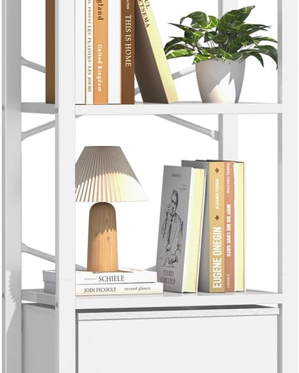 Yoobure Bookshelf, 4 Tier Book Shelf with Drawer, Small Bookcase Narrow Book Case, Industrial Bookshelves Shelf for Bedroom Living Room Office, Book Storage Organizer for CD/Movie White - LeafyLoom