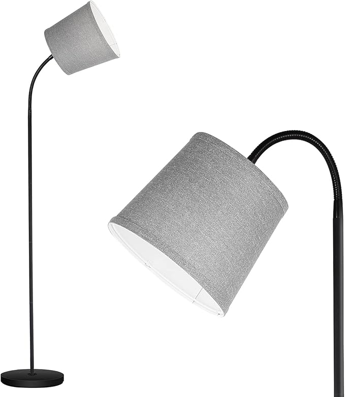 LED Floor Lamp, Standing Lamp for Living Room with Linen Lamp Shade,Adjustable Gooseneck Modern Reading Light,Floor Lamps for Bedroom,Office,Farmhouse,12W LED Bulb Included - LeafyLoom