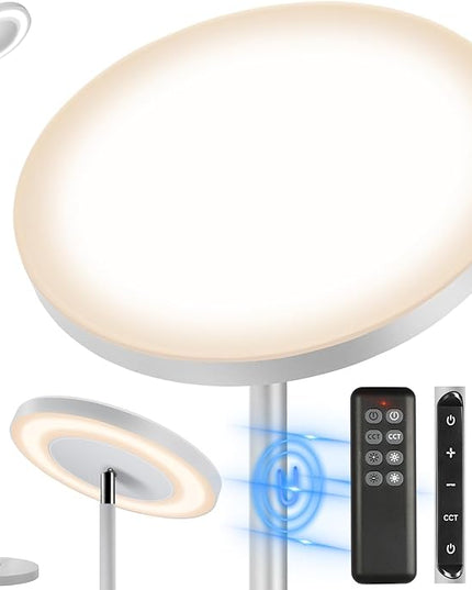 OUTON LED Torchiere Floor Lamp, Super Bright Dimmable Tall Standing Lamp with Remote Touch Control, 4 Color Temperatures, 1-Hour Timer for Living Room, Bedroom, Office (Light Grey) - LeafyLoom