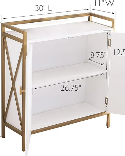 Leick Home 9200-WTGL Claudette Mixed Metal and Wood Foyer Hall Cabinet, White/gold - LeafyLoom
