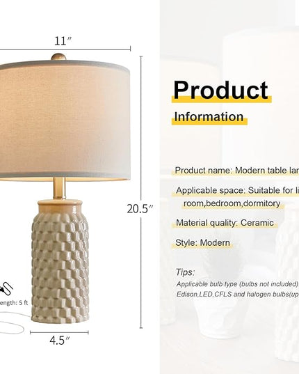 20.5" Modern Ceramic Bedside Lamp Set of 2 for Bedroom Decor Farmhouse Table Lamp for Living Room Office Dorm - LeafyLoom