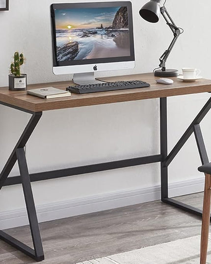 HSH Industrial Home Office Desk Computer Table, Metal and Wood PC Desk, Vintage Sturdy Work Study Writing Desks Computer Desk for Bedroom Livingroom, Rustic Oak 47 inch - LeafyLoom