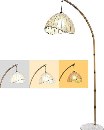 Bamboo Floor lamp, Unique Bohemian Hanging arc Floor lamp, Antique Vine Style, Restaurant Vertical lamp, Marble Base Farmhouse Study Living Room Corner lighting - LeafyLoom