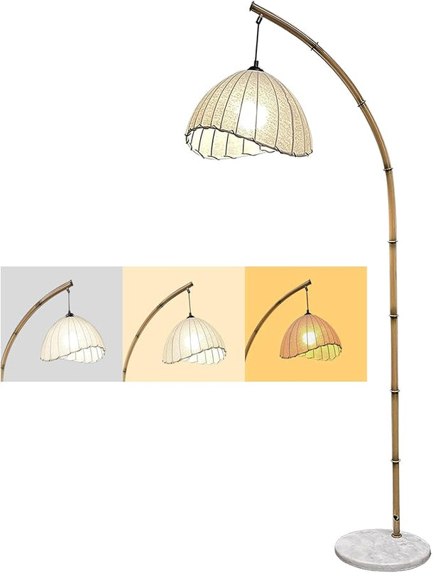 Bamboo Floor lamp, Unique Bohemian Hanging arc Floor lamp, Antique Vine Style, Restaurant Vertical lamp, Marble Base Farmhouse Study Living Room Corner lighting - LeafyLoom