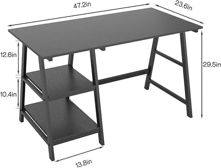 sogesfurniture 47 inches Writing Computer Study Desk with 2 Tier Storage Shelves on Left or Right Side, Trestle Desk, Home Office Study Desk,Black - LeafyLoom