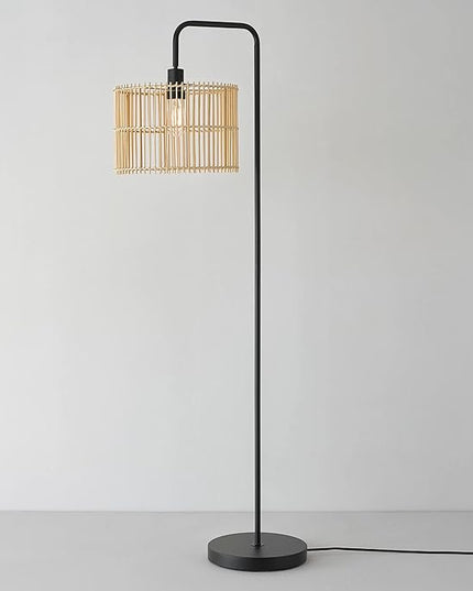 Globe Electric Barden 58" Floor Lamp, Matte Black, Bamboo Shade, On/Off Rotary Switch on Socket - LeafyLoom