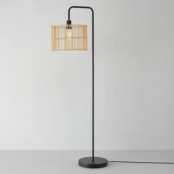 Globe Electric Barden 58" Floor Lamp, Matte Black, Bamboo Shade, On/Off Rotary Switch on Socket - LeafyLoom