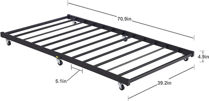 VECELO Twin Trundle Bed Frame Only/Roll Out/Enhanced & Up-Graded Metal Slats Support, Black - LeafyLoom