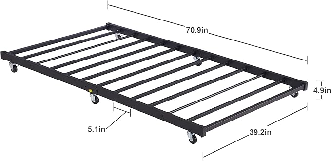 VECELO Twin Trundle Bed Frame Only/Roll Out/Enhanced & Up-Graded Metal Slats Support, Black - LeafyLoom