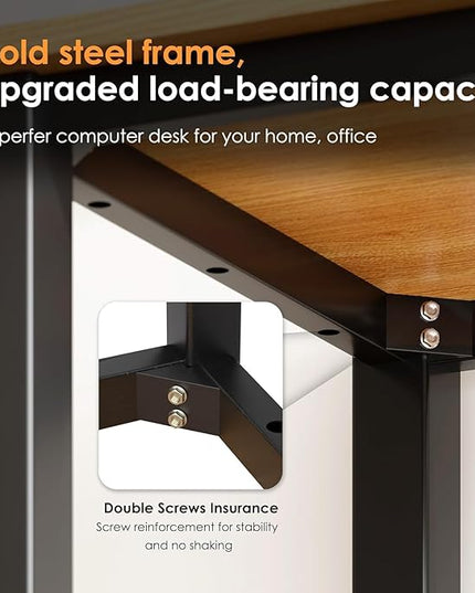 sogesfurniture Modern Simple Style Home Office Gaming Desk, 47.2 inches Office Desk Computer Desk Gaming Desk Computer Table Sturdy Writing Workstation for Home Office, Teak+Black - LeafyLoom