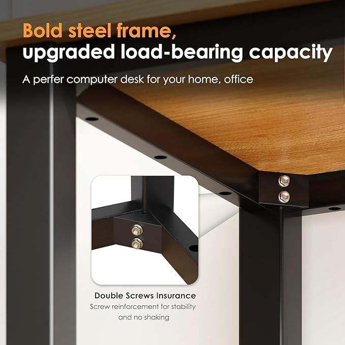 sogesfurniture Modern Simple Style Home Office Gaming Desk, 47.2 inches Office Desk Computer Desk Gaming Desk Computer Table Sturdy Writing Workstation for Home Office, Teak+Black - LeafyLoom