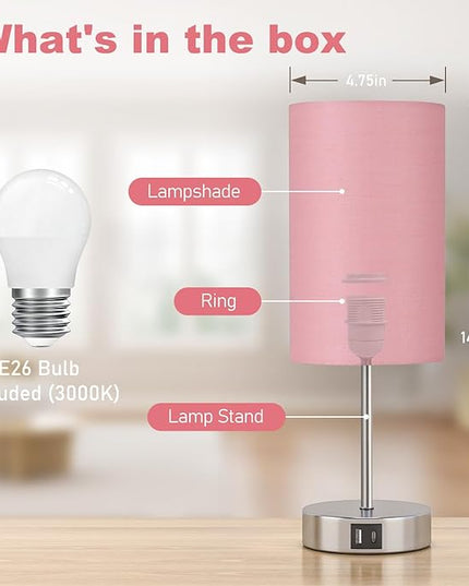 AKASUKI Table Lamp for Bedroom, 3 Way Dimmable Touch Lamp with Dual Charging Station, Small Bedside Lamps for Night Stands, Living Room, Office(LED Bulb Included) - LeafyLoom