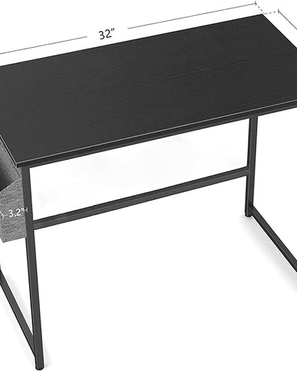 CubiCubi Computer Desk 32" Study Writing Table for Home Office, Modern Simple Style PC Desk, Black Metal Frame, Black - LeafyLoom