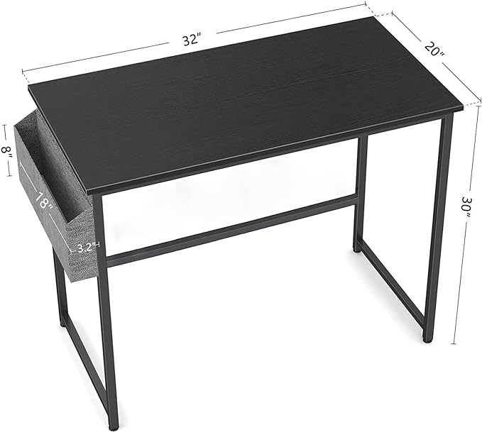 CubiCubi Computer Desk 32" Study Writing Table for Home Office, Modern Simple Style PC Desk, Black Metal Frame, Black - LeafyLoom