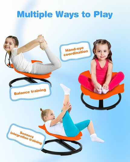 Swivel Chair for Kids, Kids Spinning Chair, Spin Sensory Chair Orange Wobble Stool for Kids Improving Physical Coordination Child Age 3+, Non-Slip Metal Base Ideal Companion for Autism Children - LeafyLoom