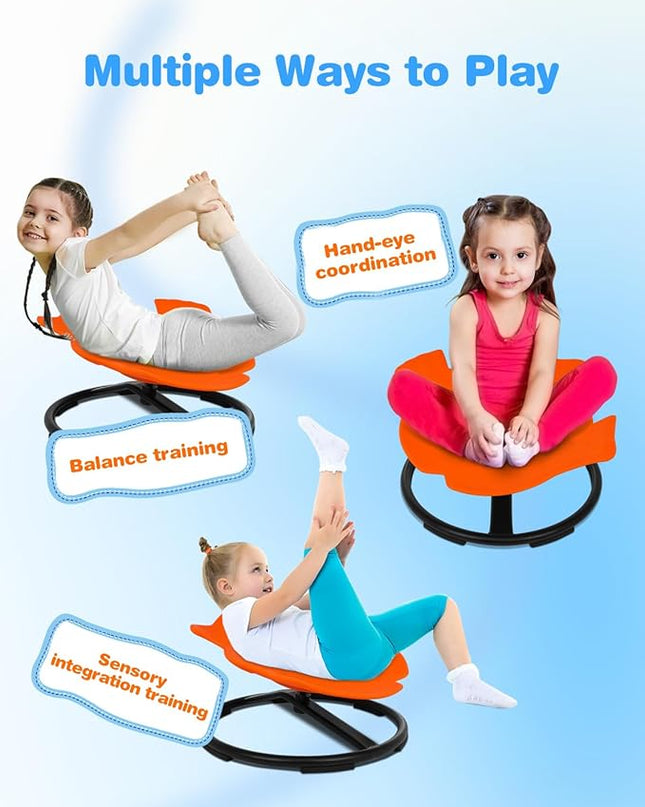 Swivel Chair for Kids, Kids Spinning Chair, Spin Sensory Chair Orange Wobble Stool for Kids Improving Physical Coordination Child Age 3+, Non-Slip Metal Base Ideal Companion for Autism Children - LeafyLoom