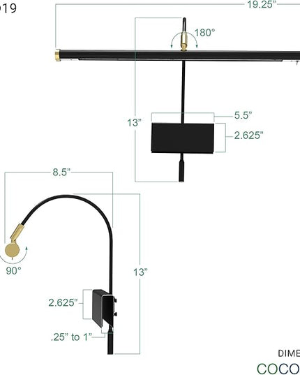 Cocoweb 19" Grand Piano Lamp - Adjustable, Black with Brass Accents, LED Clip-on with Dimmer - GPLED19D - LeafyLoom