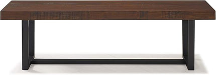 Walker Edison Industrial Farmhouse Wood Entryway Dining Bench Kitchen Table Set Dining Chairs, 60 Inch, Brown - LeafyLoom