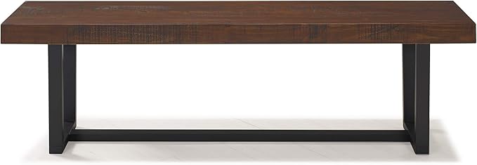 Walker Edison Industrial Farmhouse Wood Entryway Dining Bench Kitchen Table Set Dining Chairs, 60 Inch, Brown - LeafyLoom