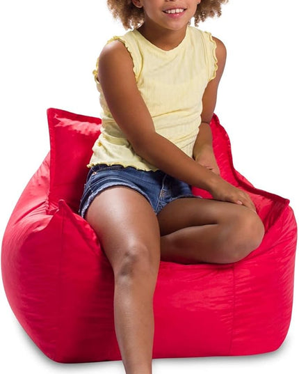 Posh Creations Bean Bag Chair Structured Comfy Seat Use for Gaming, Reading and Watching TV, Newport, Red - LeafyLoom