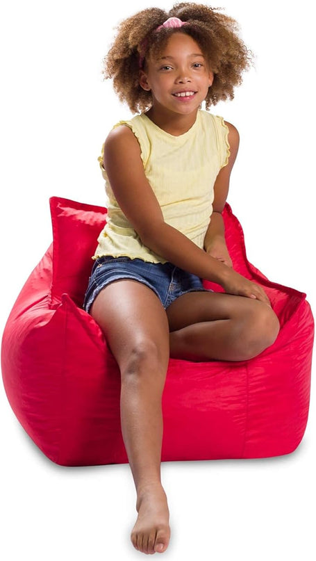 Posh Creations Bean Bag Chair Structured Comfy Seat Use for Gaming, Reading and Watching TV, Newport, Red - LeafyLoom