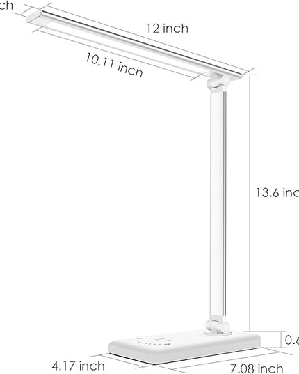 LED Desk Lamp, Eye-Caring Dimmable Table Lamps, Portable Office Lamp with USB Charging Port, 5 Lighting Modes, Timer Function, Touch Sensitive Control for Reading, Study, Working - LeafyLoom
