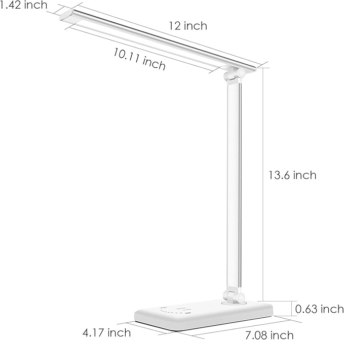 LED Desk Lamp, Eye-Caring Dimmable Table Lamps, Portable Office Lamp with USB Charging Port, 5 Lighting Modes, Timer Function, Touch Sensitive Control for Reading, Study, Working - LeafyLoom
