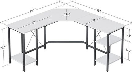 CubiCubi L Shaped Desk, 59.1 inch Computer Corner Desk with 2 Storage Shelves, Home Office Desk for Writing Gaming Study, White - LeafyLoom