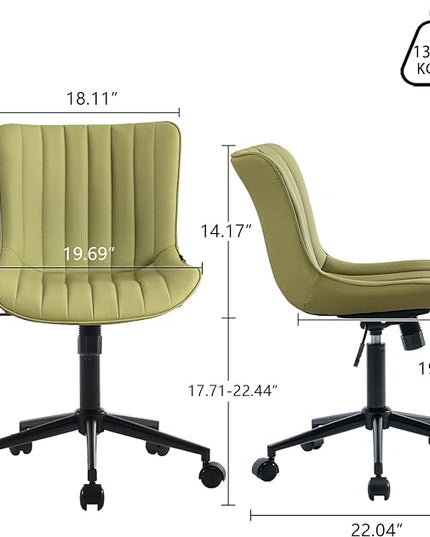 YOUNIKE Armless Office Chair Swivel Desk Chair with Wheels Upholstered Leather Task Computer Chair Adjustable Modern Rolling Gaming Chair Avocado Green Vanity Chair - LeafyLoom