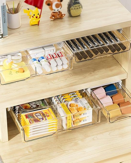 Under Desk Storage Drawer Kit, Clear Under Desk Drawer Mounted Below Large and Medium Size 2 Pcs Combo for Home Bedroom Office Kitchen Organization - LeafyLoom