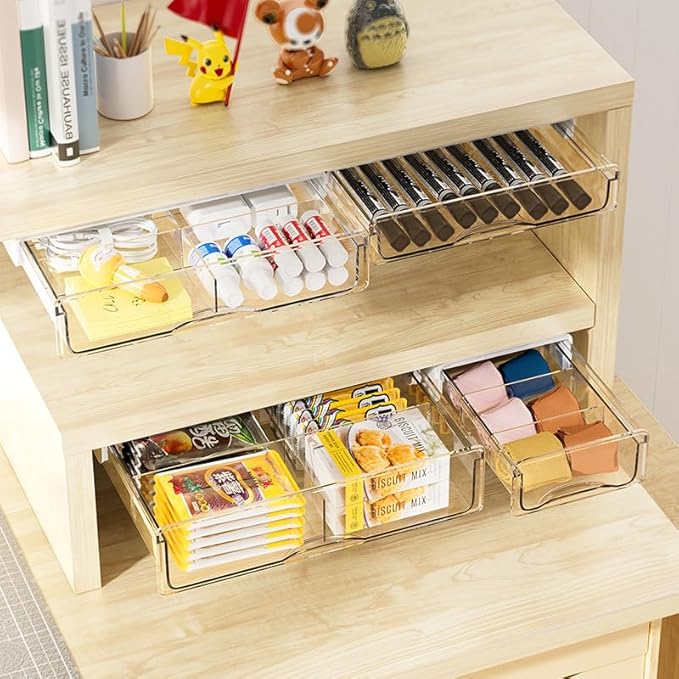 Under Desk Storage Drawer Kit, Clear Under Desk Drawer Mounted Below Large and Medium Size 2 Pcs Combo for Home Bedroom Office Kitchen Organization - LeafyLoom