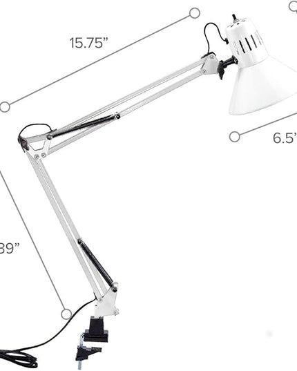 Bostitch Office VLF100-WHT Swing Arm Desk Lamp with Clamp Mount, 36" Reach with Multi-Joint Adjustment, Includes Replaceable LED Bulb (VLF), White - LeafyLoom