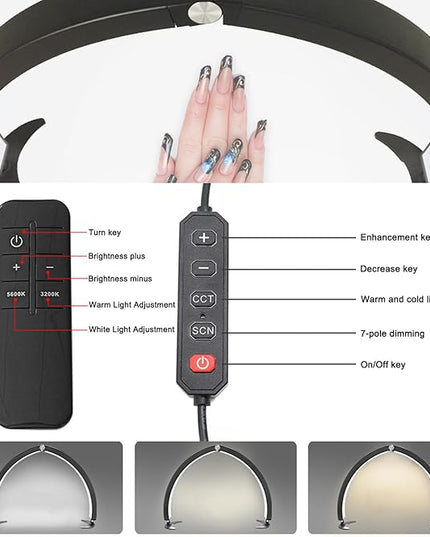 Half Moon Light for Nail Desk 29in 40W Foldable Led Moon Light with Wire Controller & Remote Infinitely Brightness Cool/Warm Tones - LeafyLoom