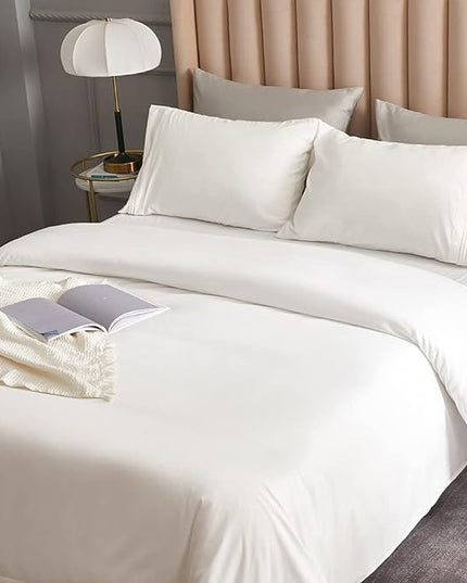 Bed Sheet Set - Brushed Microfiber Bedding - Bedding Sheets & Pillowcases - Deep Pockets - Easy Fit - Breathable & Cooling Sheets - 4 Piece Full White Sheets - LeafyLoom