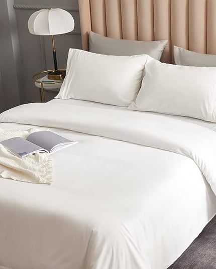 Bed Sheet Set - Brushed Microfiber Bedding - Bedding Sheets & Pillowcases - Deep Pockets - Easy Fit - Breathable & Cooling Sheets- 4 Piece Queen White Sheets - LeafyLoom