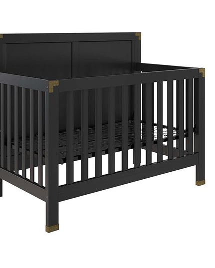 Baby Relax Miles 5-in-1 Convertible Crib, Solid Pine Wood, Black - LeafyLoom