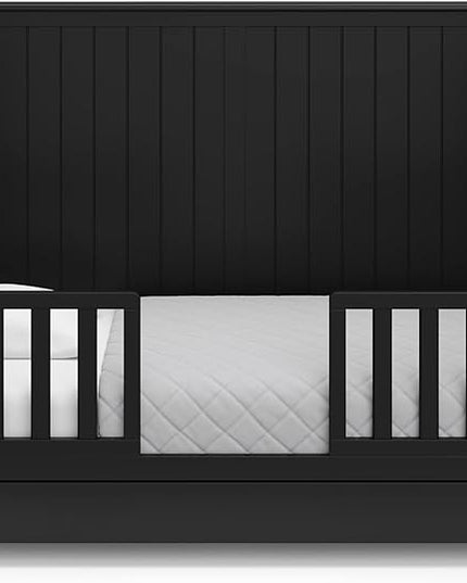 Graco Hadley 5-in-1 Convertible Crib with Drawer (Black) – Combo, Includes Full-Size Nursery Storage, Converts from Baby Crib to Toddler Bed, Daybed - LeafyLoom