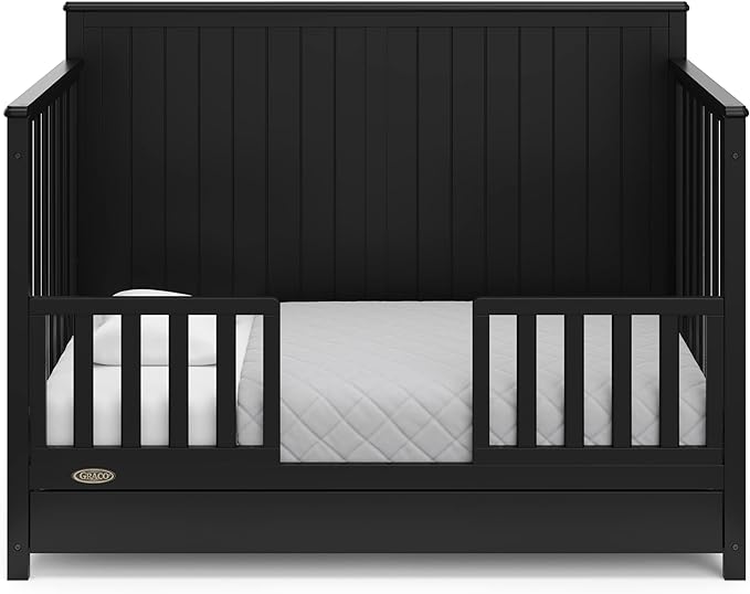 Graco Hadley 5-in-1 Convertible Crib with Drawer (Black) – Combo, Includes Full-Size Nursery Storage, Converts from Baby Crib to Toddler Bed, Daybed - LeafyLoom