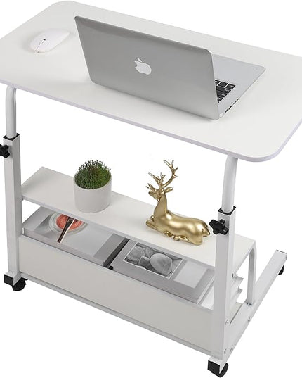Height Adjustable Home Office Desk Movable Convenient Desk Small Spaces Computer Table Bedside Storage Desk Portable Desk Living Room Sofa Furniture Fashion Desk Size 15.7 * 31.5 Inch Pure White - LeafyLoom