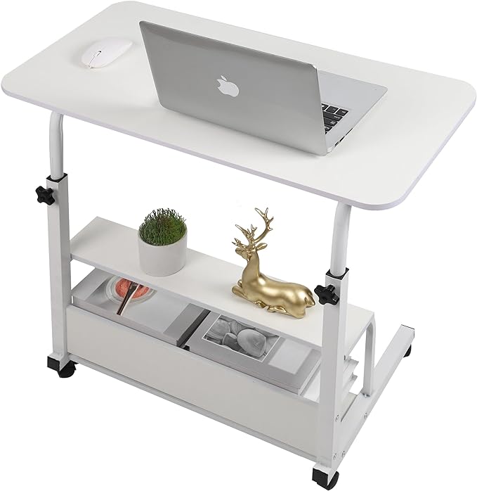 Height Adjustable Home Office Desk Movable Convenient Desk Small Spaces Computer Table Bedside Storage Desk Portable Desk Living Room Sofa Furniture Fashion Desk Size 15.7 * 31.5 Inch Pure White - LeafyLoom