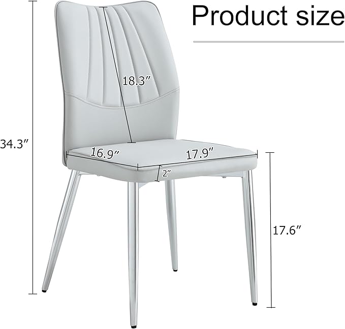 NicBex Dining Chairs Set of 4 Modern Faux Leather High Back Dining Chair Dining Room Kitchen Chairs with Silver Metal Legs,Chairs for Dining Room, Kitchen,Living Room, and Restaurants,Light Gray - LeafyLoom
