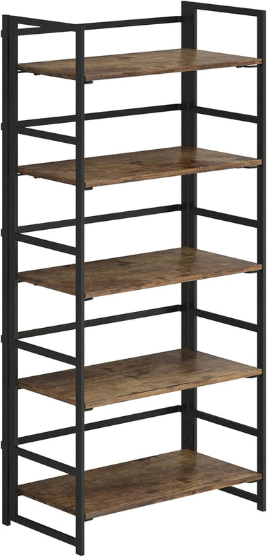 No-Assembly Folding Bookshelf Storage Shelves 5 Tiers Vintage Multifunctional Plant Flower Stand Storage Rack Shelves Bookcase for Home Office (Fire Board) - LeafyLoom