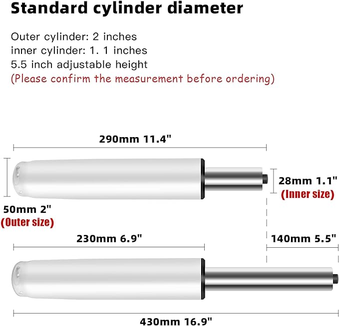 Office Chair Cylinder Replacement,Heavy Duty Gas Lift Cylinder for Office Desk Chairs/Gaming Chair,Gas Lift Hydraulic/Pneumatic Piston, Universal Size (Premium White) - LeafyLoom