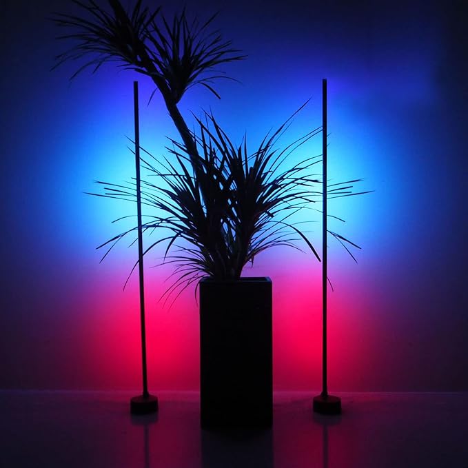 AIZAWA Led Corner Lamp, RGBICW Color Changing Corner Floor Lamp with Remote and App Control, Creative DIY Modes, Music Sync, Led Corner Light for Living Room, Bedroom, and Gaming Room - LeafyLoom