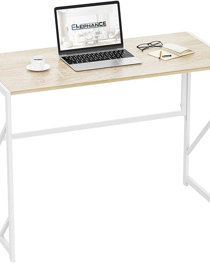 Elephance 40" Folding Computer Desk No Assembly Needed Foldable Small Home Office Desk Study Writing Desk Gaming Table for Small Space (Beige) - LeafyLoom