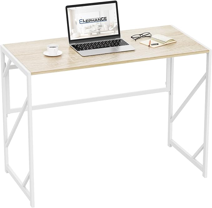 Elephance 40" Folding Computer Desk No Assembly Needed Foldable Small Home Office Desk Study Writing Desk Gaming Table for Small Space (Beige) - LeafyLoom
