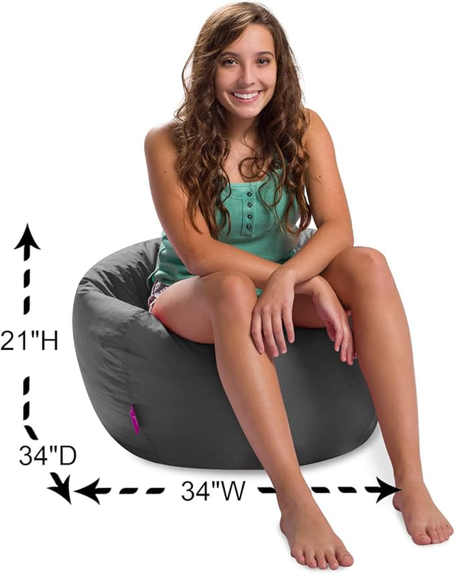 Posh Creations Structured Comfy Bean Bag Chair for Gaming, Reading, and Watching TV, 100in Round Classic Bean Bag, Microsuede - Charcoal Gray - LeafyLoom