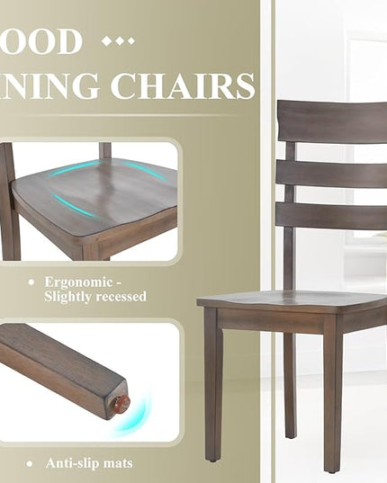 COLAMY Wooden Dining Chairs Set of 6, Ladder High Back Kitchen Side Chair, Farmhouse Armless Dining Room Chairs with Adjustable Foot Pegs, Light Brown - LeafyLoom