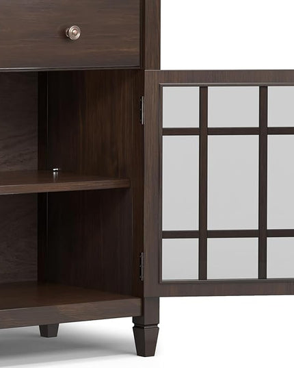 SIMPLIHOME Connaught Low Storage Cabinet, 60 inch, Chestnut Brown - LeafyLoom